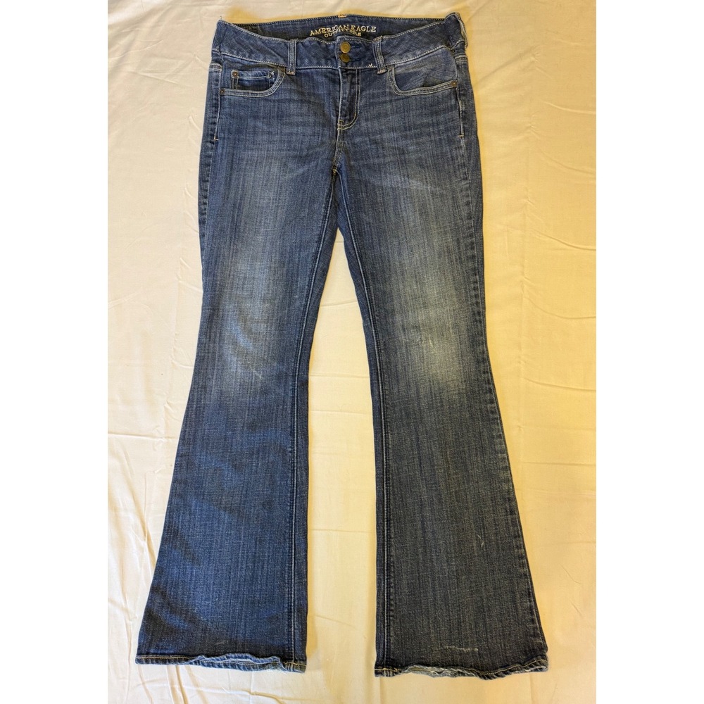 American Eagle Flare Jeans Womens 10 Blue Stretch Medium Wash Mid Rise Boho‎